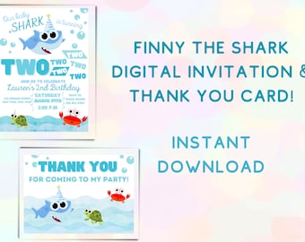 Finny the Shark Second Birthday Customized Invitation Bundle | 5x7, Super Simple Songs, Baby Shark, Instant Download, PDF, Party Invitation