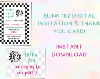 Blink 182 Theme Birthday Customized Invitation Bundle | 5x7, Blink 182, Any Birthday, Instant Download, Bundle, PDF, Party Invitation