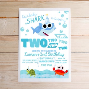 Invitation anniversaire de Finny le requin | 5 x 7, chansons super simples, bébé requin, téléchargement immédiat, PDF, invitation à une fête