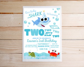 Finny the Shark Second Birthday Customized Invitation | 5x7, Super Simple Songs, Baby Shark, Instant Download, PDF, Party Invitation