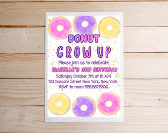 Aangepaste verjaardagsuitnodiging voor het thema donut | 5 x 7, donuts, donut verjaardag, Instant Download, PDF, uitnodiging voor feest