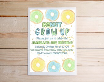 Aangepaste verjaardagsuitnodiging voor het thema donut | 5 x 7, donuts, donut verjaardag, Instant Download, PDF, uitnodiging voor feest