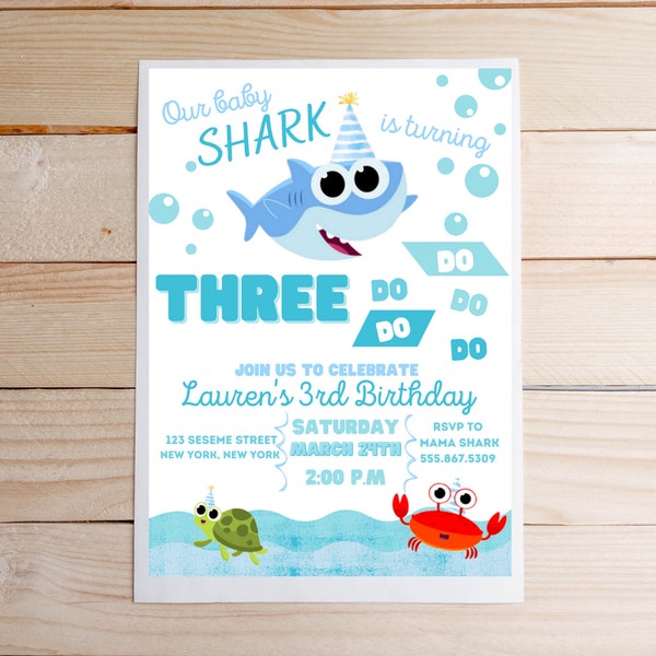 Finny the Shark Any Age Birthday Customized Invitation | 5x7, Super Simple Songs, Baby Shark, Instant Download, PDF, Party Invitation