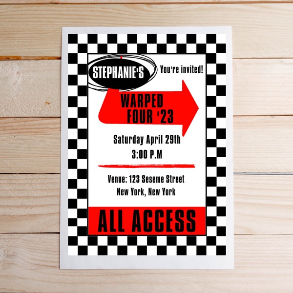 Warped Tour Theme Birthday Customized Invitation | 5x7, Warped Four, Fourth Birthday, Instant Download, PDF, Party Invitation
