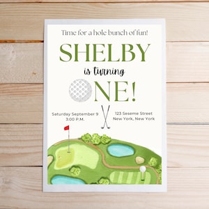 Golf Theme First Birthday Customized Invitation | 5x7, Golf, Hole in One, Instant Download, PDF, Party Invitation
