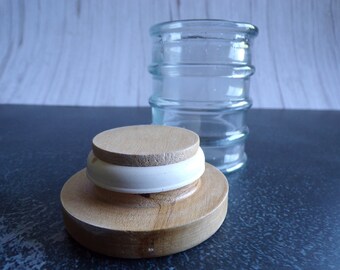 Vintage Ribbed Glass Herb Jar, Apothecary Jar With Wooden Lid, Large Spice Jar, Craft Supply Storage Jar, Glass Salt Cellar, Herb Containers
