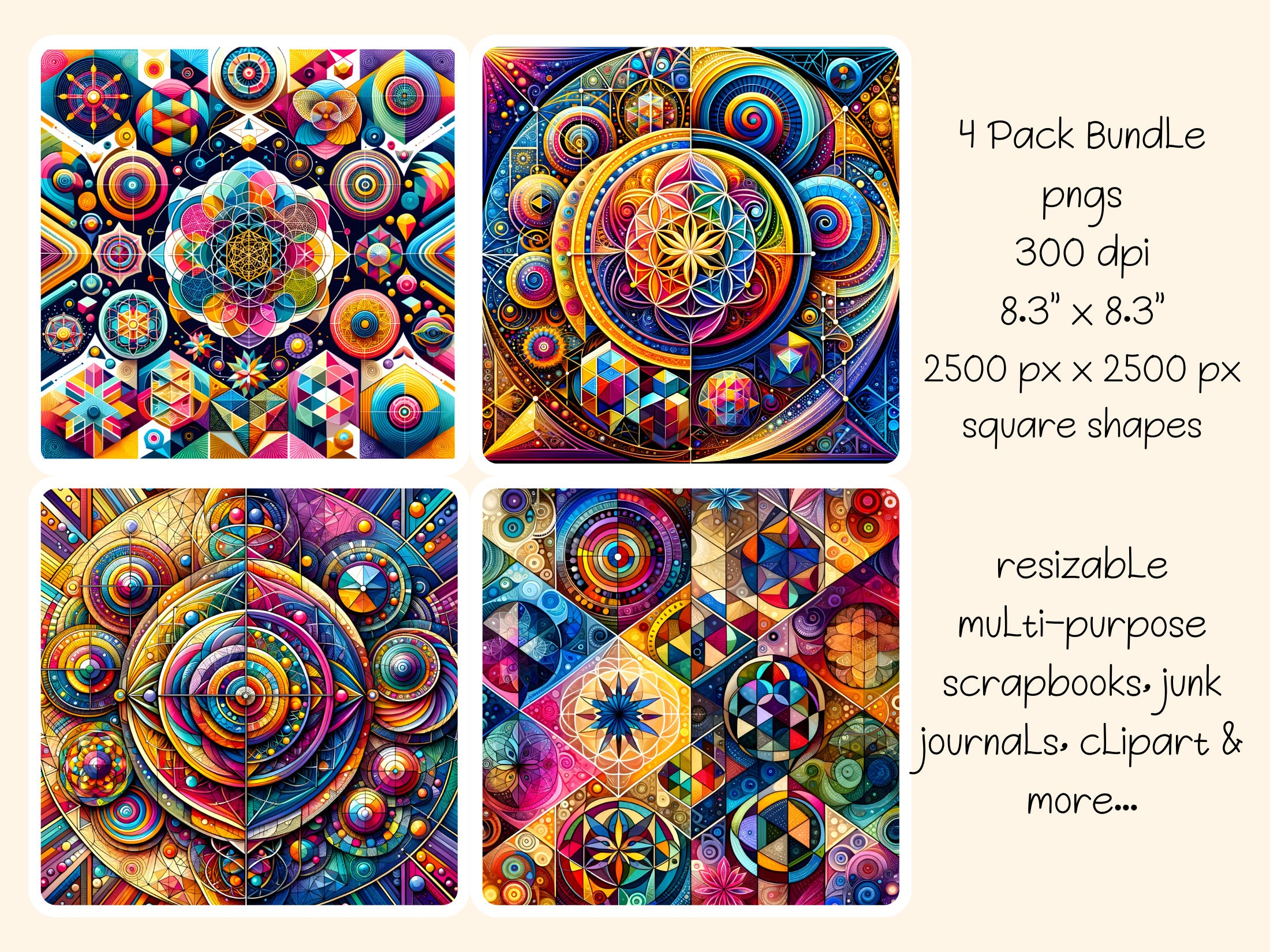 Scared Pattern Chakra Patterns Square Clipart Set, Vibrant Colorful, Mindful ...
