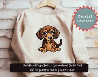Clip art bordado de cachorro de perro salchicha, diseño de camiseta para amantes de los perros (descarga digital PNG)