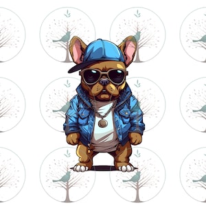 Cool French Bulldog in Blue Png, Instant Digital Download, Dog Mom Pet Animal Png, T-Shirt Design, Journaling, Wall Art, Scrapbooks, Crafts