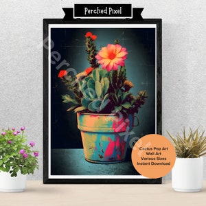 Kaktus Retro, DRUCKBAR Digitaldruck, Pop Art Floral, Wüstendruck, Kaktus Wandkunst, Poster, Wanddekoration, Boho, Sofort Download, PDF