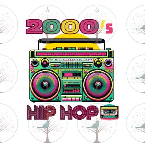 Retro 2000er Jahre Boombox Clipart, Vintage Hip Hop Dekor, Old School Spieluhr, klassische Rap Kultur, HipHop Nostalgie Druck, sofortige digitale PNG