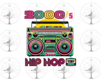 Retro 2000s Boombox Clipart, Vintage Hip Hop Decor, Old School Music Box, Classic Rap Culture, HipHop Nostalgia Print, Instant Digital PNG