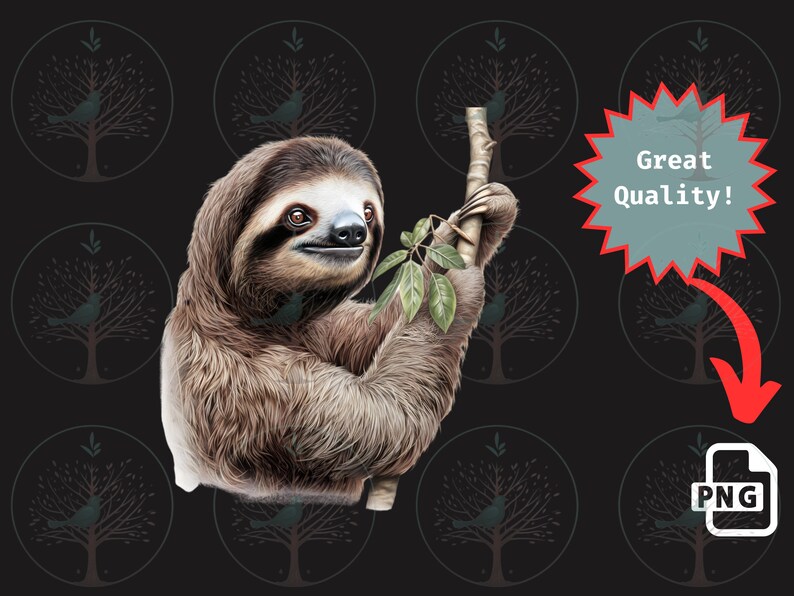 Sloth in a Tree Png, Instant Digital Download, Cute Wildlife Animal ...