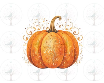 Ornate Fall Pumpkin PNG, Halloween Sublimation Design (Digital Download)