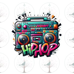Clipart de radiocasete retro de los 90, decoración de hip hop vintage, caja de música clásica, cultura del rap clásico, impresión de nostalgia hip-hop, PNG digital instantáneo
