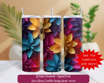 3D Paper Pinwheels 20 oz Skinny Tumbler Sublimation Wrap Design For Straight Tumbler, Commercial, JPG PNG, Digital File, Pinwheel Spinner