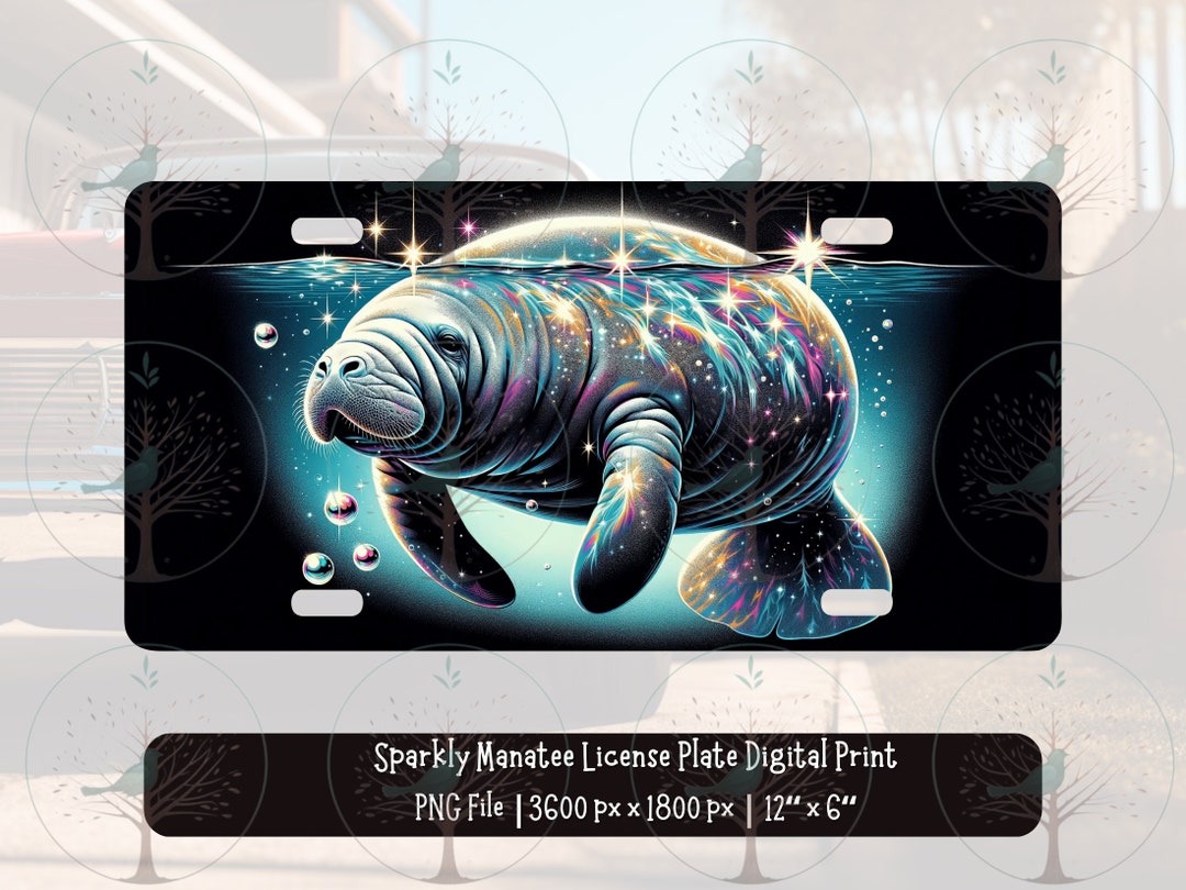 Manatee License Plate PNG, Animal Lover Gift, Sea Cow, Airbrush, Luxury