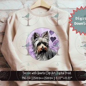 Cute Terrier Purple Hearts, T-Shirt Design, Sublimation File, Valentines Day Clipart, Dog Mom, Pet Lover Gift, Scrapbooking, Instant PNG
