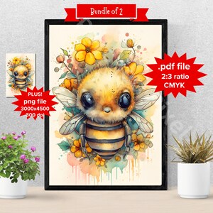 Aquarell Original Baby Biene Wandkunst, Design Pack, Kinderzimmer Dekor, Illustration Bundle, Basteln, Digitales Papier, Clip Art, PDF Download