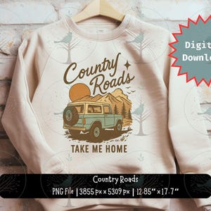 Strade di campagna, portami a casa PNG, Clipart di scena di montagna di SUV d'epoca, Arte avventurosa retrò rustica, Viaggi western, Design a sublimazione per esterni