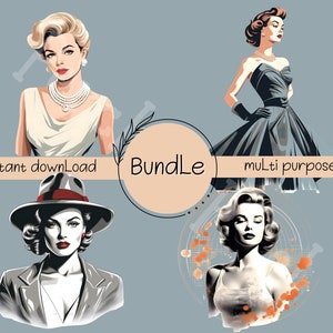Old Hollywood, Vintage Retro Women Clipart Bundle, Digital Print, Commercial Use, Women, Digital Print, Instant Download, Multi-Use,
