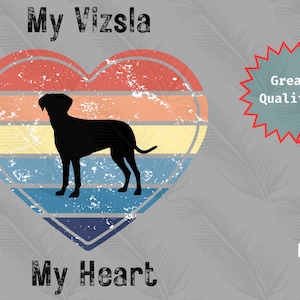 Vizsla Hundedesign, Sonnenuntergangsherz, Bundle-Pack, Mein Vizsla mein Herz, Transparenter Hintergrund, Mehrzwecknutzung, Sofortige PNG-Digitaldateien