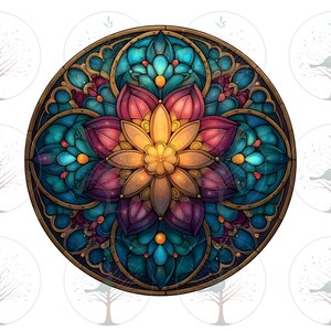 Mandala Boho in vetro colorato PNG, download digitale per donne spirituali, decorazioni consapevoli, artigianato artistico yoga, diari di meditazione e scrapbooking
