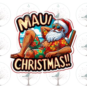 Maui Christmas, Surf's Up Santa, Hawaiian, T-Shirt Design, Sublimation File, Holiday Clipart, Tropical Beach XMas, Scrapbooking, Instant PNG