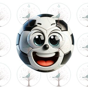 Ballon de football souriant, fichier pour sublimation de t-shirt, clipart, football, décoration sport mignonne, décoration murale, chambre d'enfant, cadeau de fan, chambre d'enfant, PNG instantané