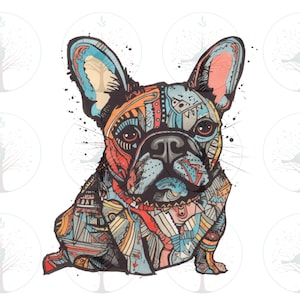 Französische Bulldogge Patchwork, T-Shirt Sublimationsdatei, Französische Bulldogge Clipart, Transparenter Hintergrund, Mehrzweck, Sofortige PNG Digitale Datei