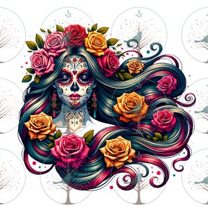 Dia De Los Muertos, Zuckerschädel Frau Rose PNG, T-Shirt Becher Sublimationsdatei, Day of Dead Clipart, Calavera, Instant PNG digitale Datei