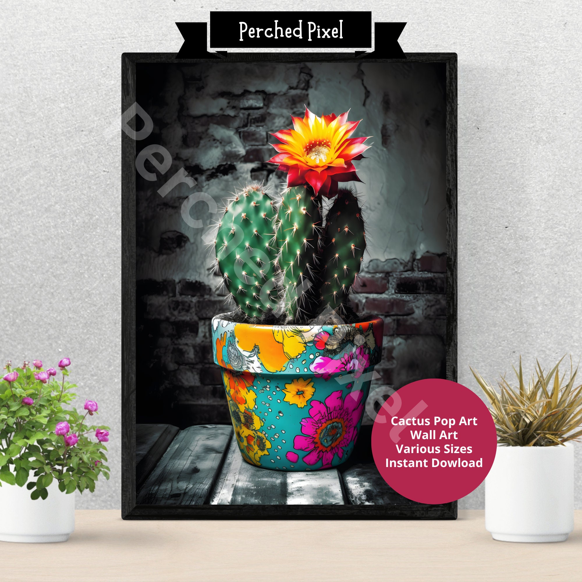 Retro Pop Art Cactus Print, Colorful Boho Home Decor (PDF) - Etsy