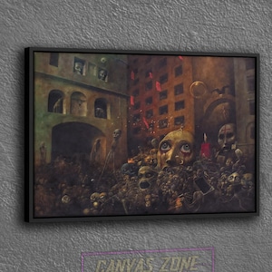 Psychedelic Funerals Painting Canvas, Painting of Zdzislaw Beksinski Wall Decor, Surreal Painting Wall Art, Surreal Art Printed Canvas