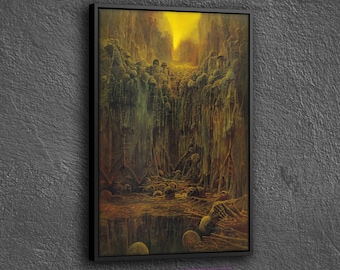 Skeletons of People Painting Canvas, Painting of Zdzislaw Beksinski Wall Decor, Surreal Painting Wall Art, Surreal Art Printed Canvas