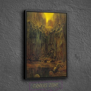 Skeletons of People Painting Canvas, Painting of Zdzislaw Beksinski Wall Decor, Surreal Painting Wall Art, Surreal Art Printed Canvas