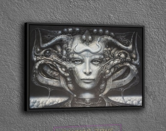 Giger Alien Poster Canvas, Painting of Hr Giger Wall Decor, Surreal Giger Artwork Wall Art Canvas, Hr Giger Li Ii Poster Canvas Wall Art