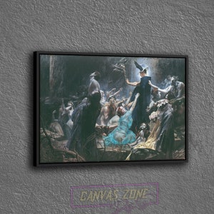Souls on the Banks of the Acheron Printed Canvas, Adolf Hiremy-Hirschl (1898), Die Seelen am Acheron, Dark Wall Art, Printed Poster,Fine Art