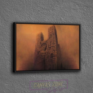Psychedelic Cathedral Printed Canvas, Painting of Zdzislaw Beksinski Wall Decor, Surreal Painting Wall Art, Surreal Art Printed Canvas