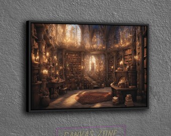 Wizard Library Painting, Fantasy Library Painting, Fantasy Bookstore Art, Fantasy Bookstore Print, Wizard Poster, Fantasy Bookstore Painting