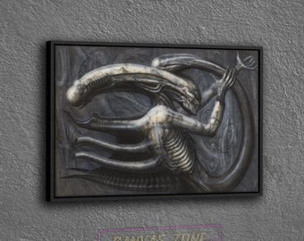 Giger Alien Poster Canvas, Painting of Hr Giger Wall Decor, Surreal Giger Artwork Wall Art Canvas, Hr Giger Li Ii Poster Canvas Wall Art