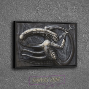Giger Alien Poster Canvas, Painting of Hr Giger Wall Decor, Surreal Giger Artwork Wall Art Canvas, Hr Giger Li Ii Poster Canvas Wall Art