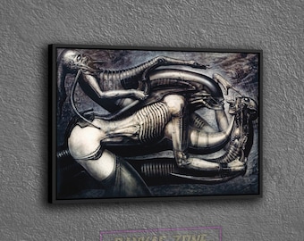 Giger Alien Poster Canvas, Painting of Hr Giger Wall Decor, Surreal Giger Artwork Wall Art Canvas, Hr Giger Li Ii Poster Canvas Wall Art