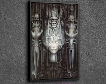 Giger Alien Poster Canvas, Painting of Hr Giger Wall Decor, Surreal Giger Artwork Wall Art Canvas, Hr Giger Li Ii Poster Canvas Wall Art