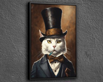 Gentleman Cat Portrait Canvas, Cat Portrait Canvas, Animal Cat Portrait, Animal Head Art, Dressed Animal Prints, Vintage Animal Portrait