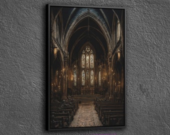 Dark Chapel Canvas, The Church Canvas, Chapel Print Wall Decor, Surreal Painting Wall Art, Surreal Art Printed Canvas, Christian Wall Decor