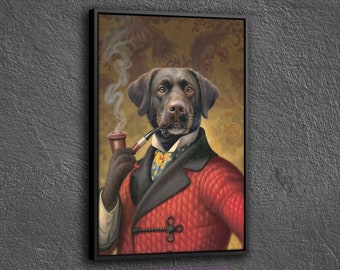 Gentleman Dog Portrait Canvas, Dog Portrait Canvas, Animal Head Art, Dressed Animal Prints, Animal Dog Portrait, Vintage Animal Portrait