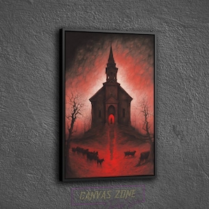 Satan in The Church Painting Canvas, The Church Painting Canvas, Goats Wall Decor, Surreal Painting Wall Art, Surreal Art Printed Canvas