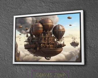 Steampunk Airships Adventure Canvas, Steampunk Air Poster, Steampunk Canvas, Steampunk Airship Art, Steampunk Vintage,Steampunk World Canvas