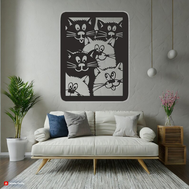 Cute Cats Metal Wall Art, Cats Metal Wall Decor, Cute Cats Wall Art