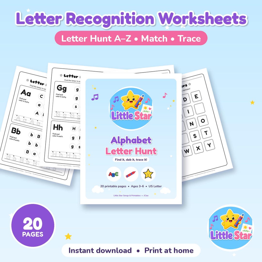 Letter Recognition Worksheets Printable, Alphabet Letter Hunt A-Z ...